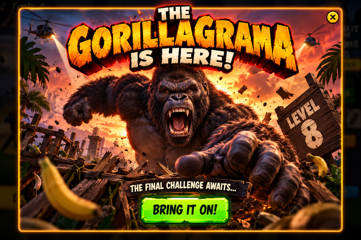 A gigantic roaring gorilla bursts through the jungle as the Gorillagrama arrives for the final challenge